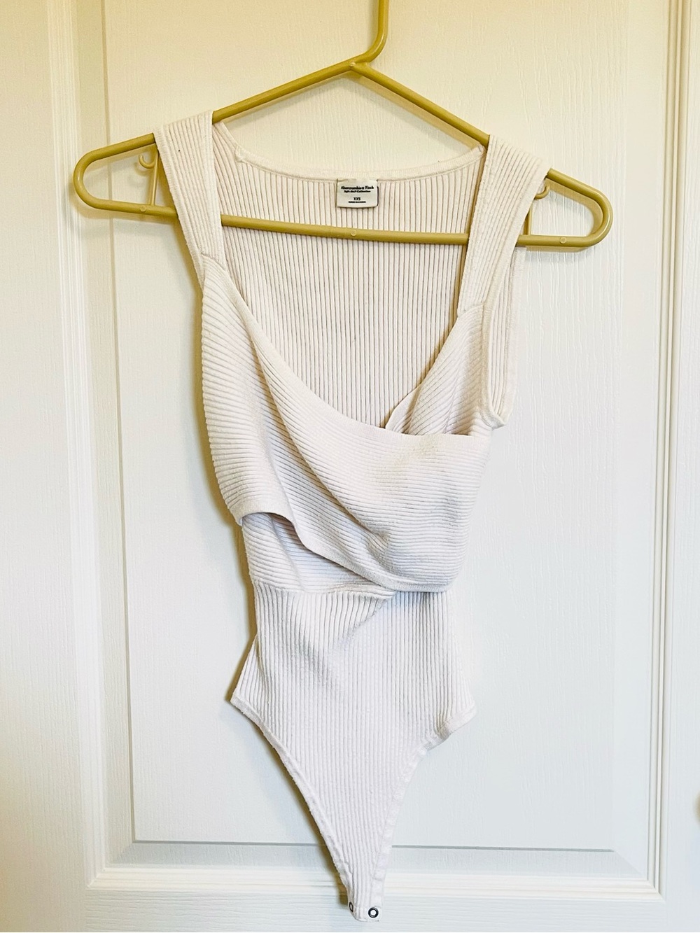 Abercrombie & Fitch Cream Ribbed Draped Front Bodysuit